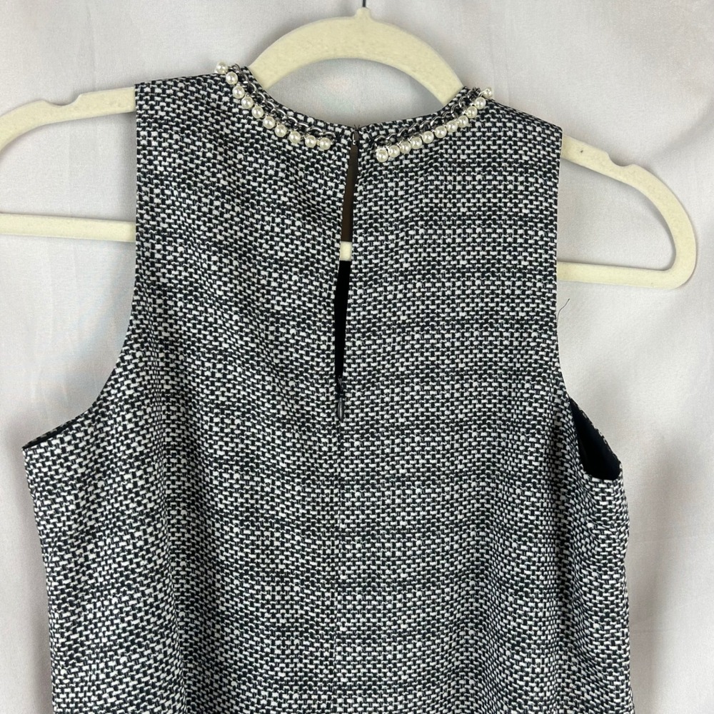 Karl Lagerfeld Paris Womens Black White Pearl Chain Tweed Print Shift Dress 2 - Picture 8 of 11